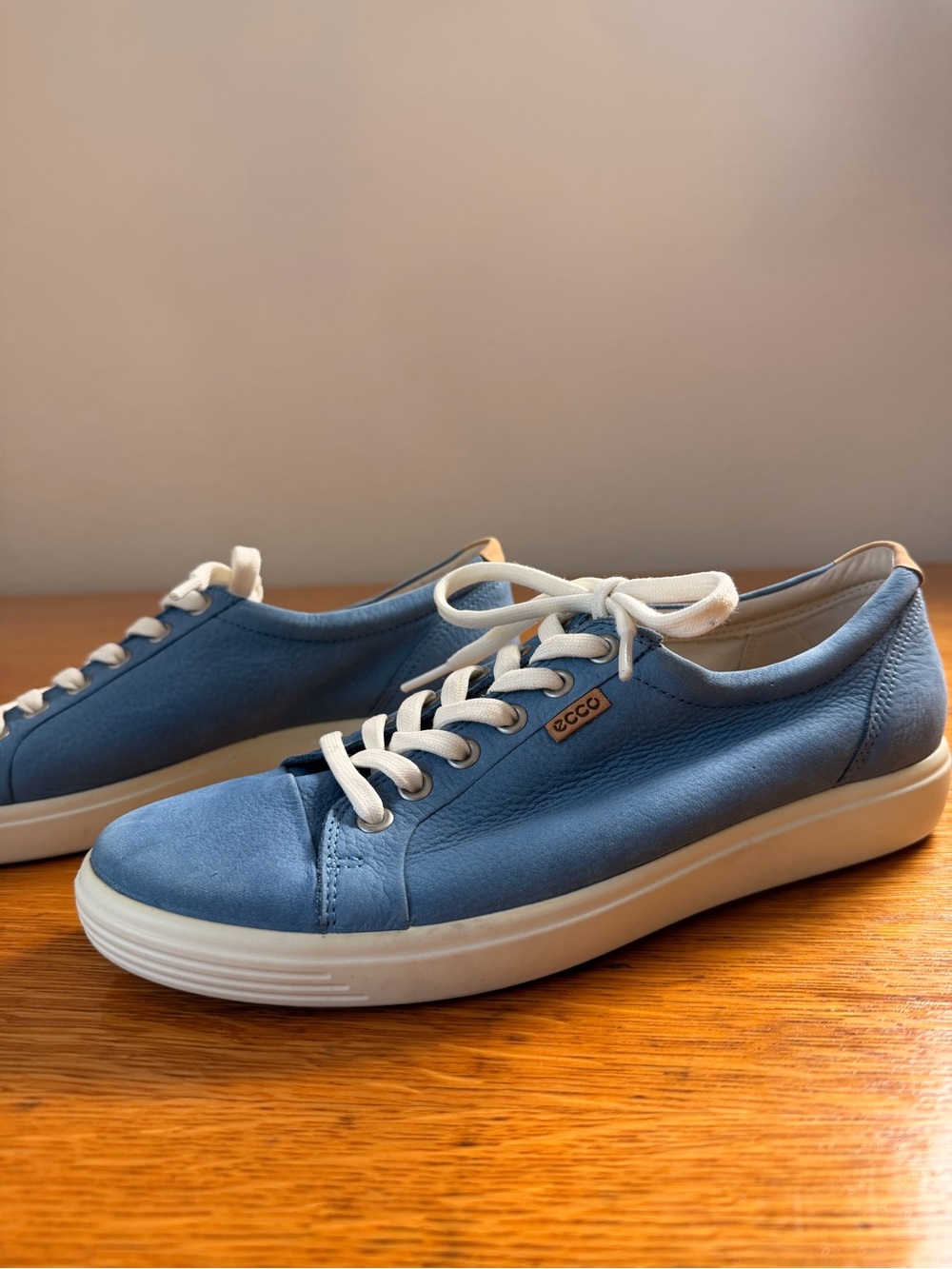 Ecco Light Blue Leather Sneakers with White Soles NEW
